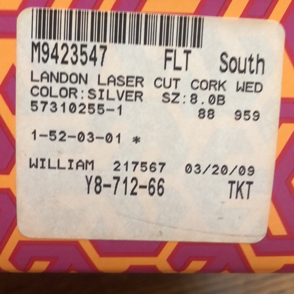 Tory Burch Mirrored Silver Cork Wedge Sandals 8 - Picture 11 of 11